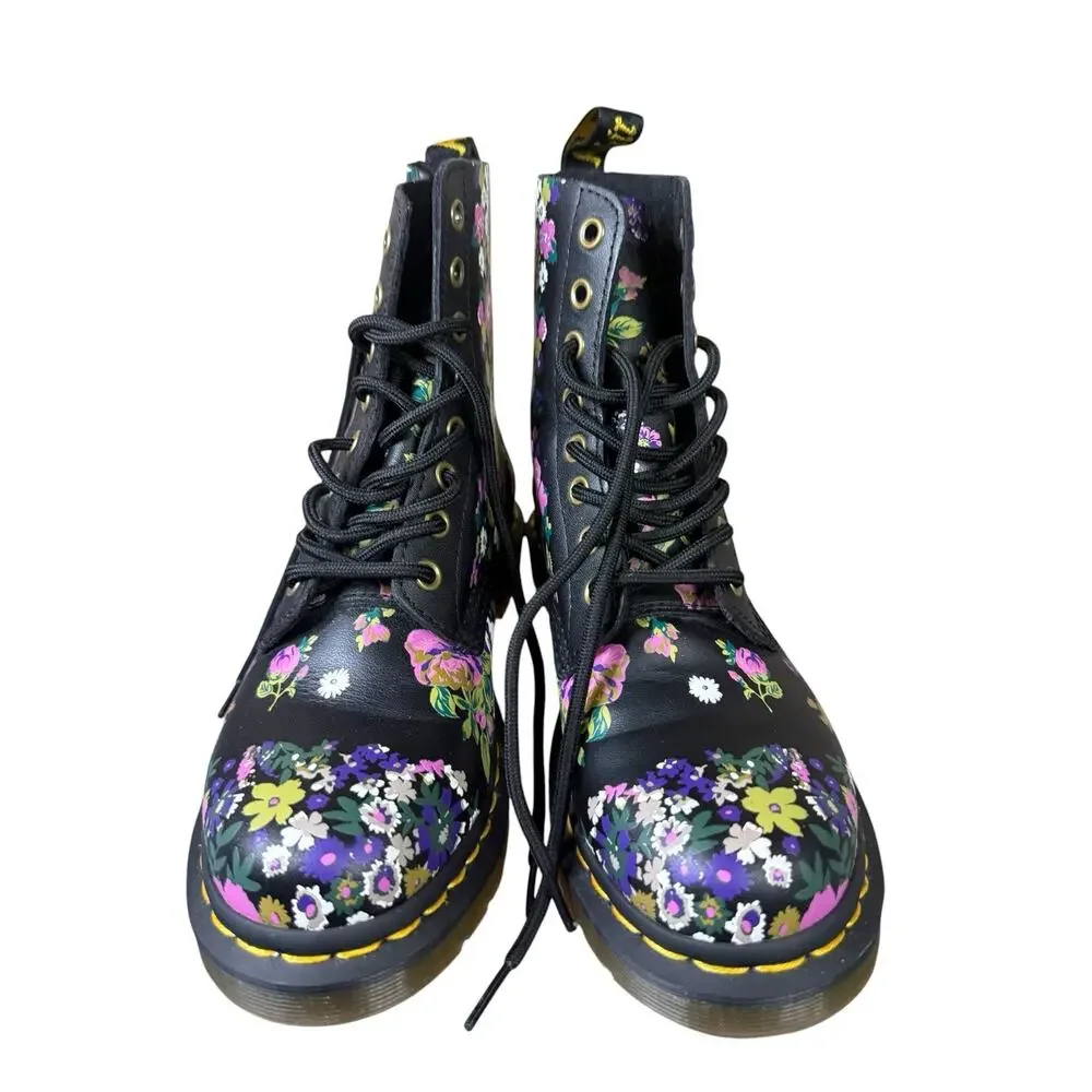 Dr. Martens 1460 Pascal Vintage Floral Leather Combat Boots Black US 7
